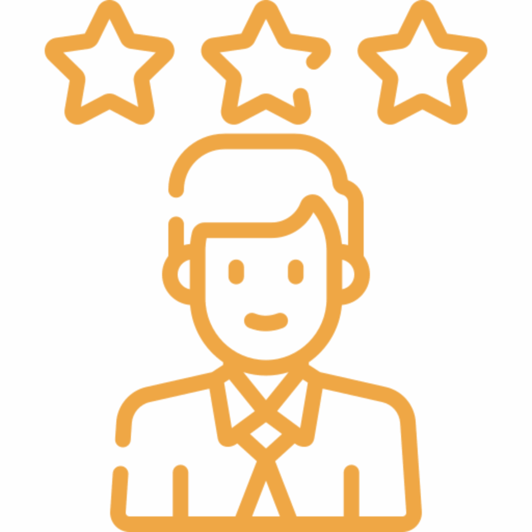 Person with stars above, representing quality.