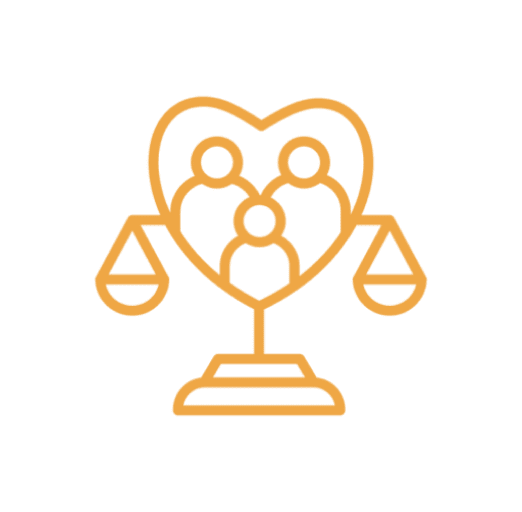 Illustration of a heart-shaped trophy with balance scales inside.