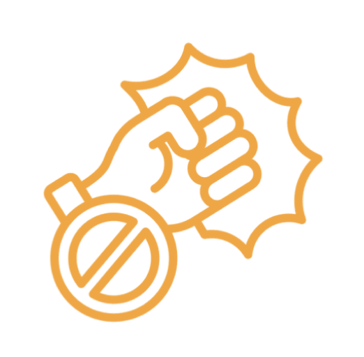 Icon of a hand holding a microphone on an orange background.